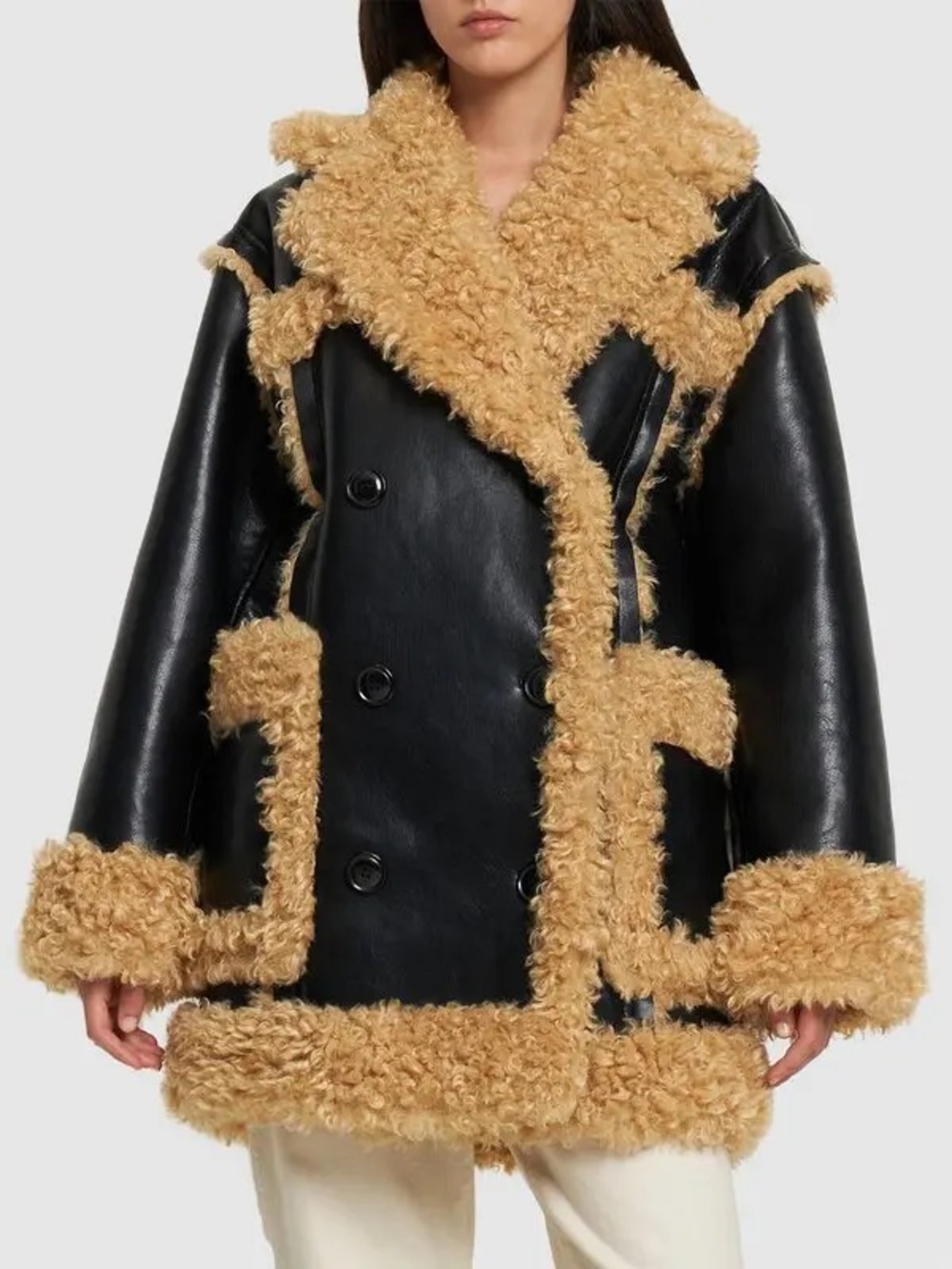 STAND STUDIO Magnolia Double-Breasted Faux Shearling Jacket Women Size 34 XS/S